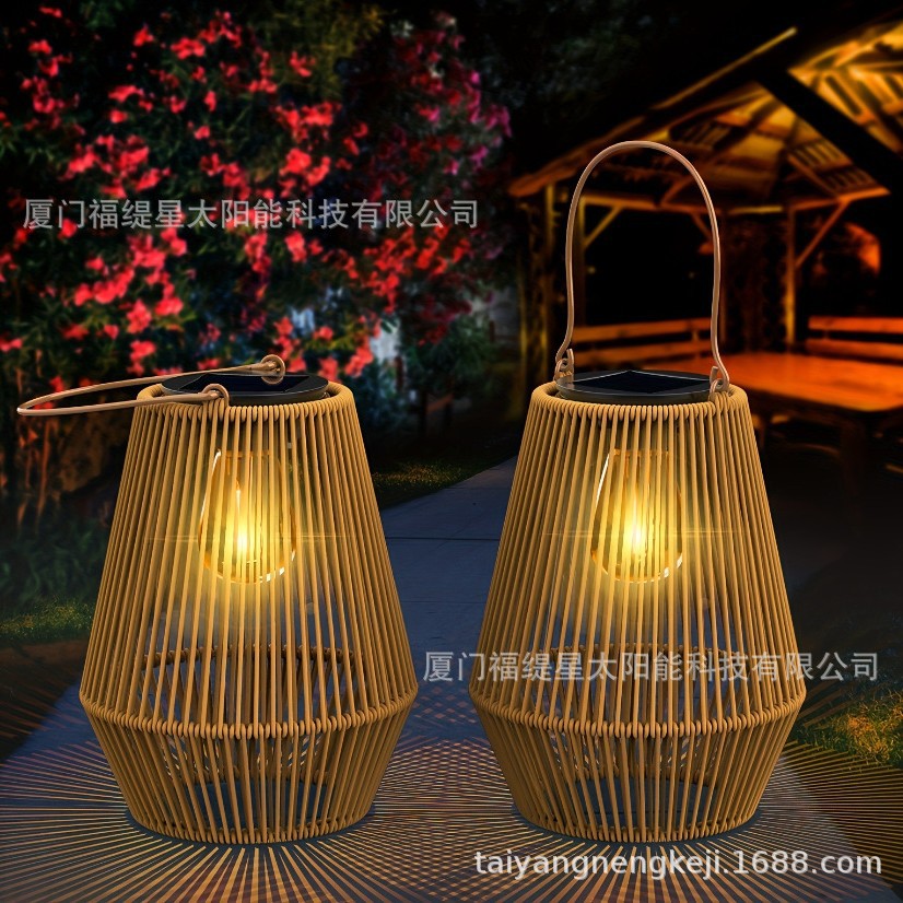 Cross-border solar-powered rattan lantern, courtyard garden, villa decoration, landscape feature, Chinese-style lantern, plastic rattan lantern full figure