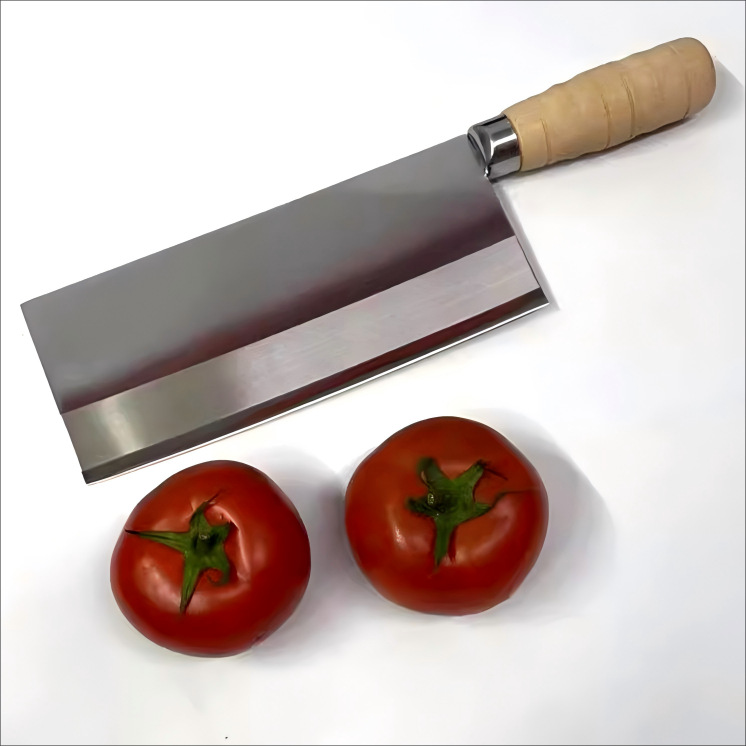 In Yangjiang, there are round woodblock mulberry knives in stock for kitchen chefs, including cutting knives, slicing knives and kitchen slice knives full figure