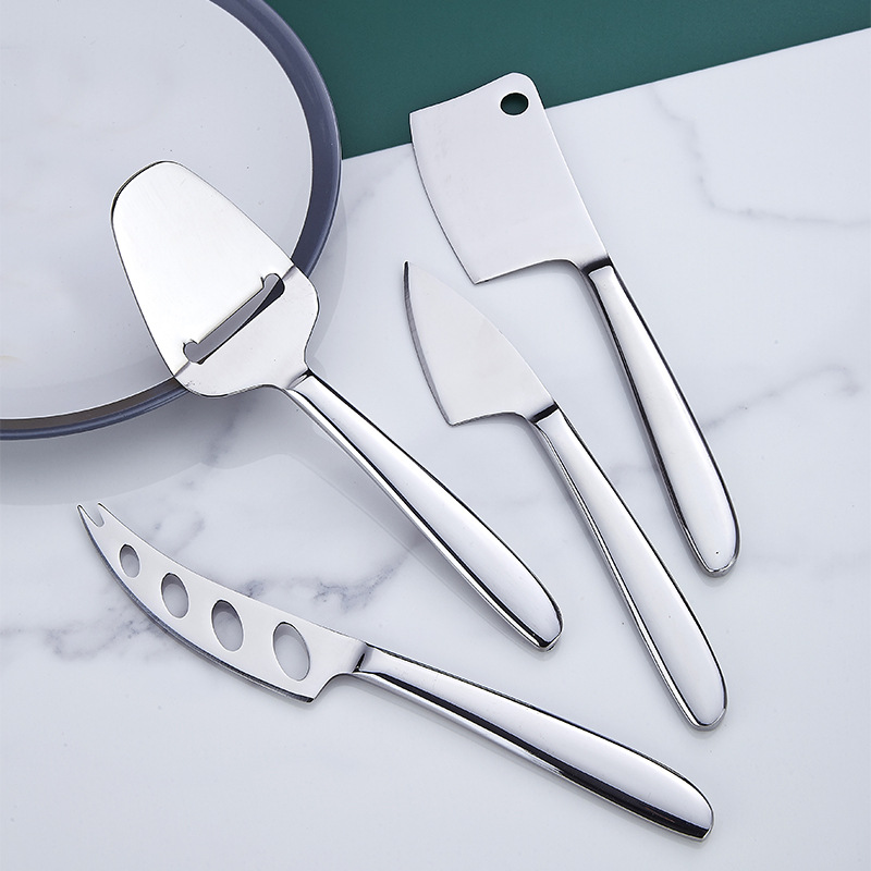 Stainless steel cheese slicer, cheese knife, butter cheese scraper, spatula, pointed double-fork narrow-edge knife, baking tool full figure