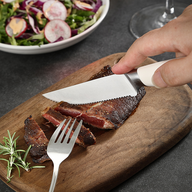 Amazon stainless steel Western knife, white handle knife, Western tableware, main table knife, high-end steel head handle steak knife details Picture