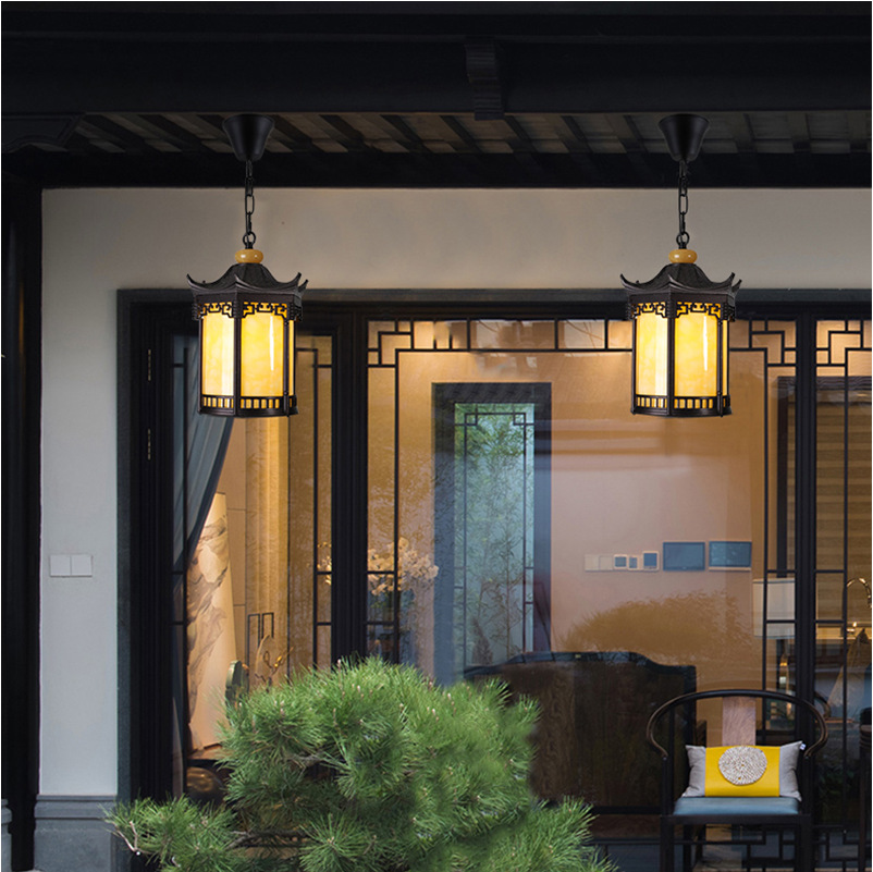 Outdoor waterproof chandelier, new Chinese-style retro balcony corridor corridor grape trellis lamp, outdoor creative courtyard pavilion lamp details Picture