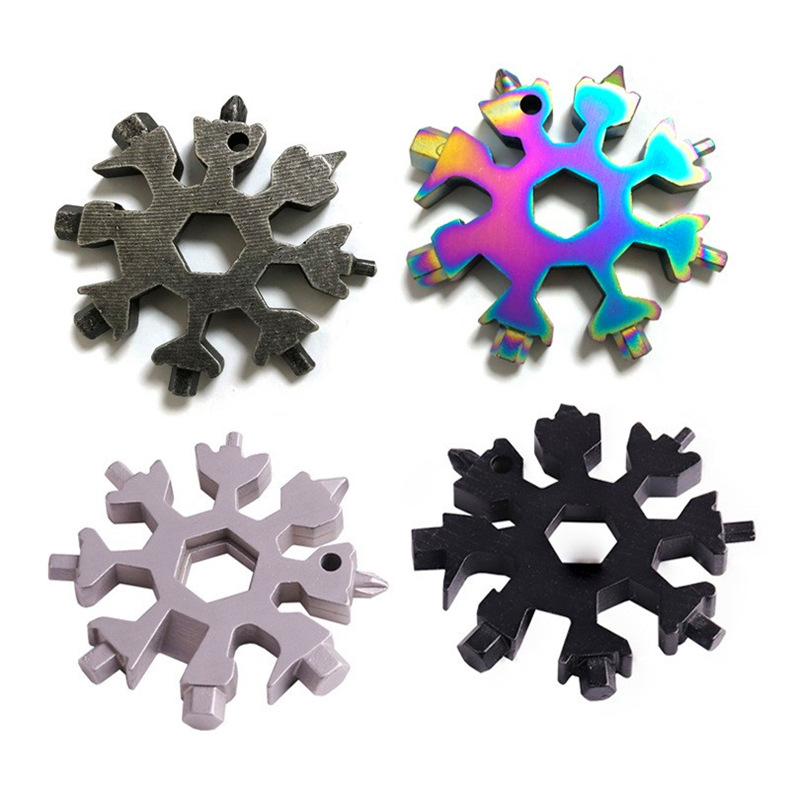 18-in-one multi-functional snowflake tool card, thickened all-steel snowflake wrench for daily household use, mini screwdriver details Picture