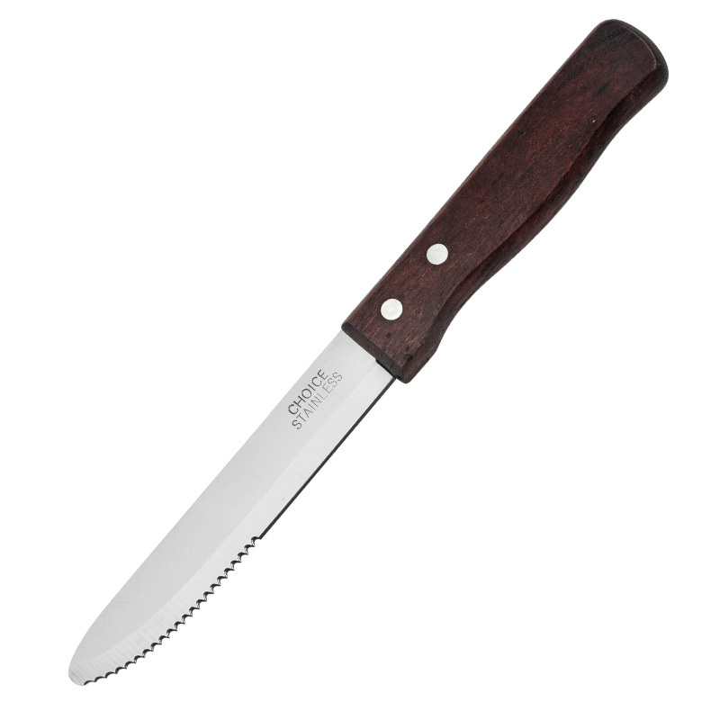 Factory wholesale stainless steel kitchenware and tableware, wooden handle serrated beef and mutton cutlet knives, household barbecue and bread knives, Western cuisine knives Item Picture
