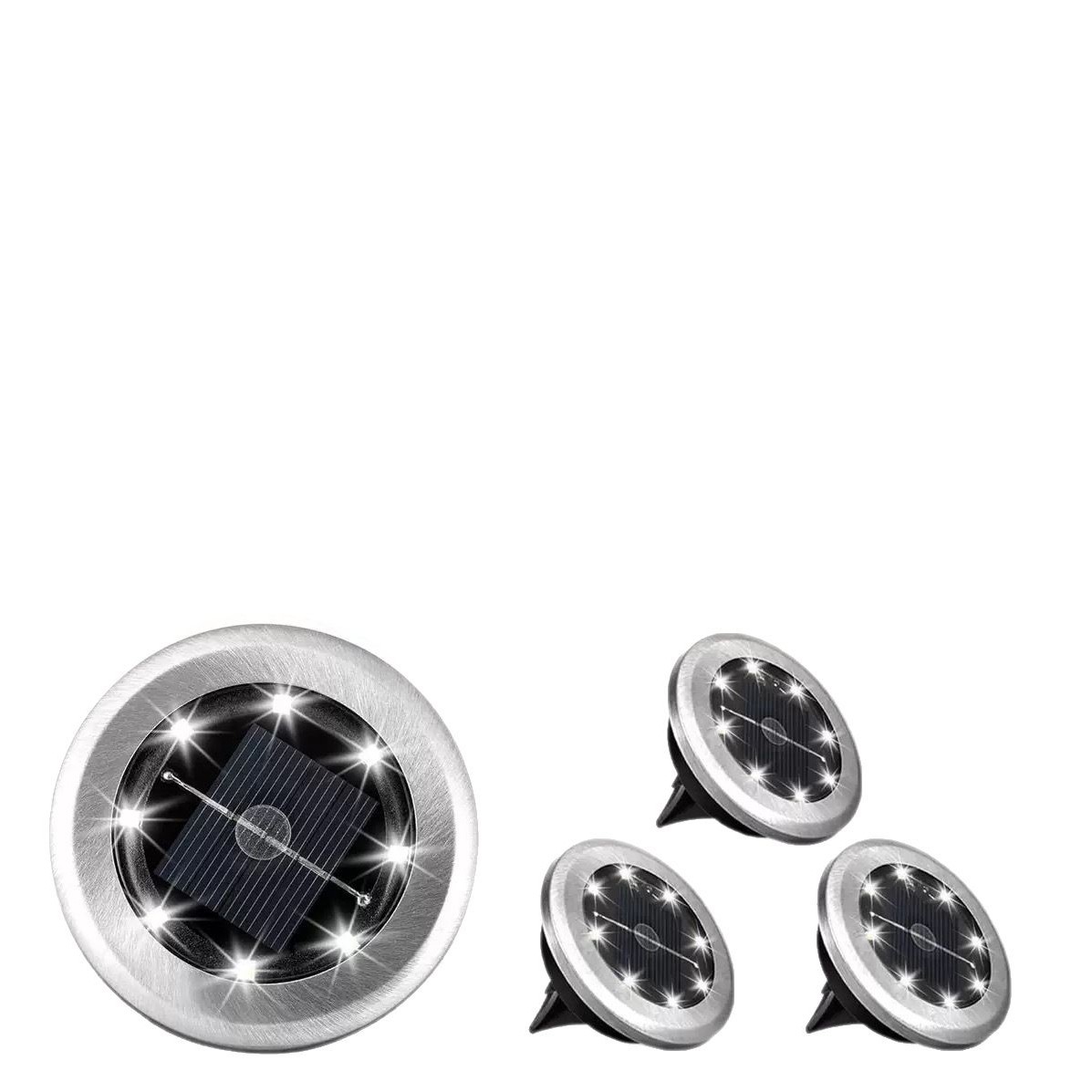 New outdoor solar 8-LED stainless steel ground light, courtyard lawn light, road and garden waterproof ground plug light Item Picture
