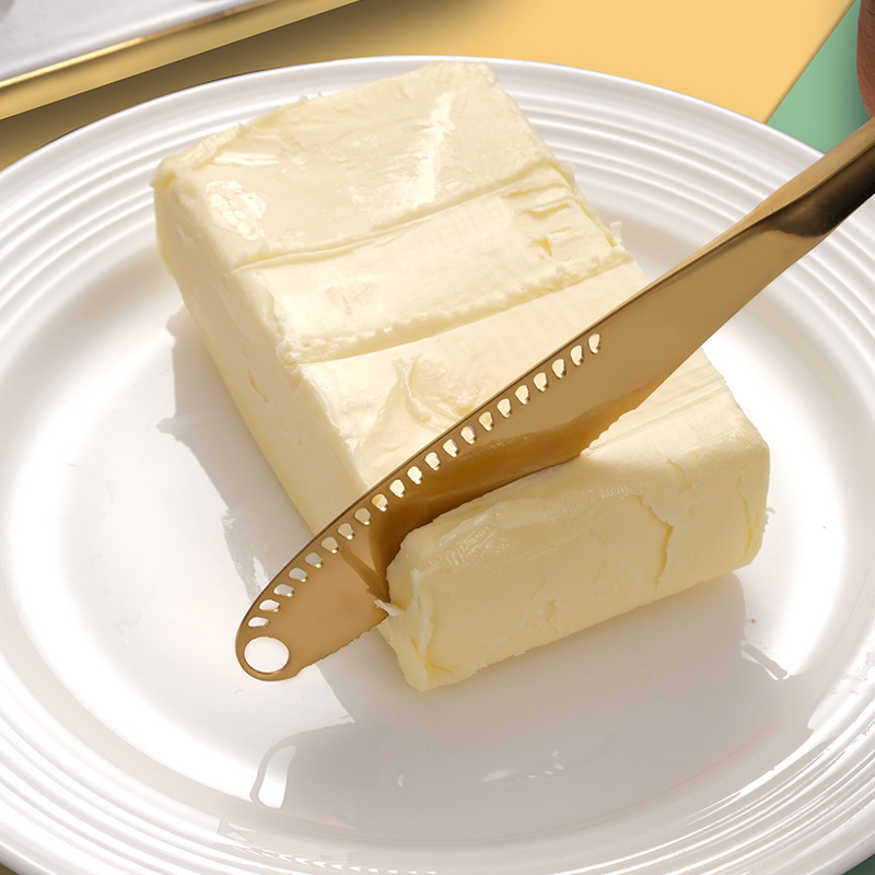 Cross-border 430 stainless steel cheese knife wholesale, cheese butter with holes spreading cream knife, bread jam butter knife Application Scenario