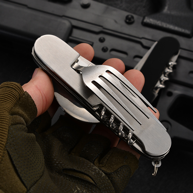 Mini foldable and detachable combination outdoor mountaineering and travel tableware, multi-opening aluminum handle outdoor knives, gift fruit knives details Picture