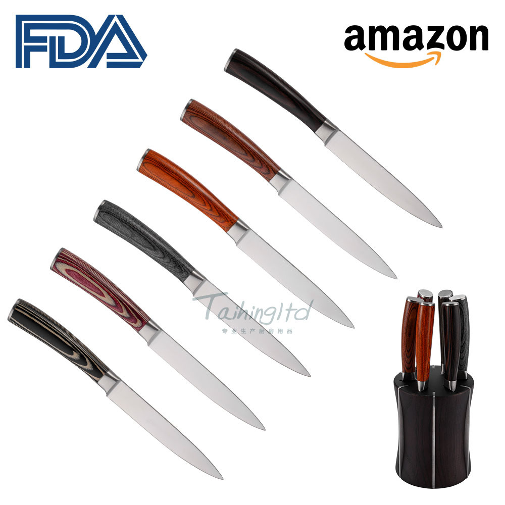 New Color Wooden handle steak knife set, 6pcs steak knife set, Sharp style details Picture