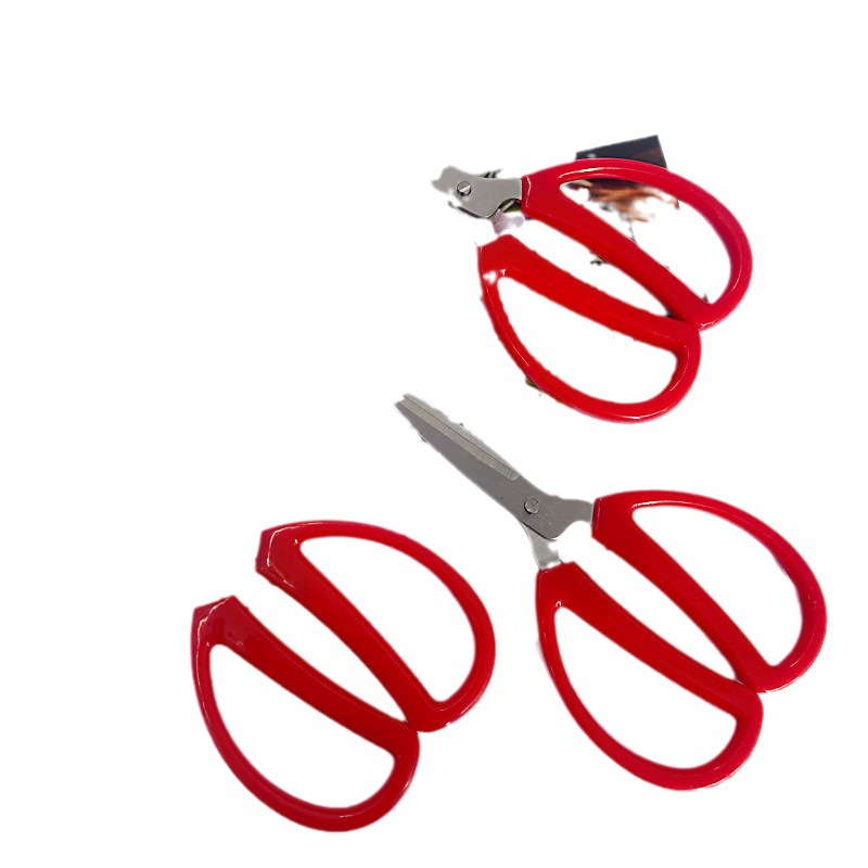 Red red-handled scissors, household paper-cutting, office, student cutting, stationery scissors, store department store, No. 3 bulk red-handled scissors Item Picture
