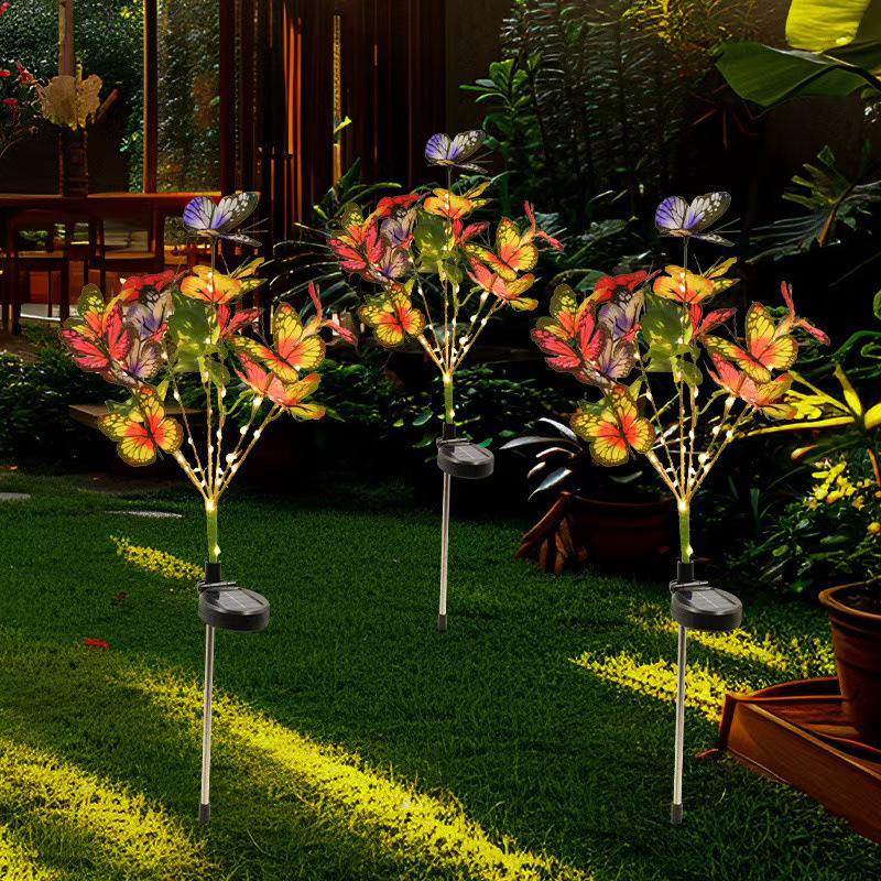 Simulated butterfly solar butterfly flower lanterns, outdoor villa garden decorative lights, courtyard lawn ground insert lights for decoration Application Scenario