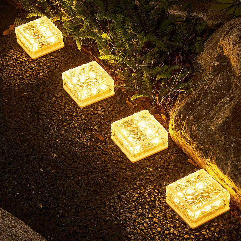 Solar-powered outdoor garden lights, terrace lawn lights, decorative atmosphere lights, waterproof ice brick lights, garden landscape floor tile lights Specification drawing