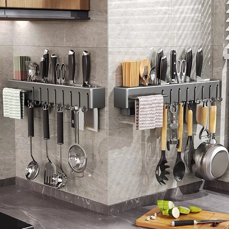 Thickened knife rack, wall-mounted storage rack, non-drilling kitchen multi-functional chopstick holder, integrated storage rack Specification drawing