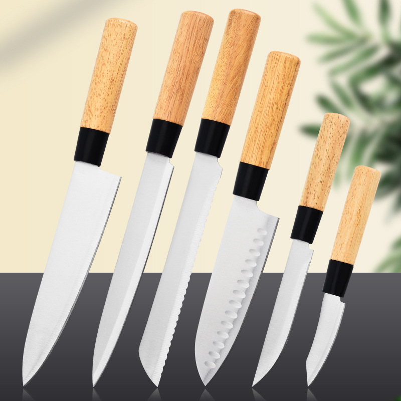 Cross-border Japanese-style steel forged small kitchen knives, bread knives, butcher knives, kitchen chef knives, slicing knives, stainless steel wholesale sets of knives details Picture