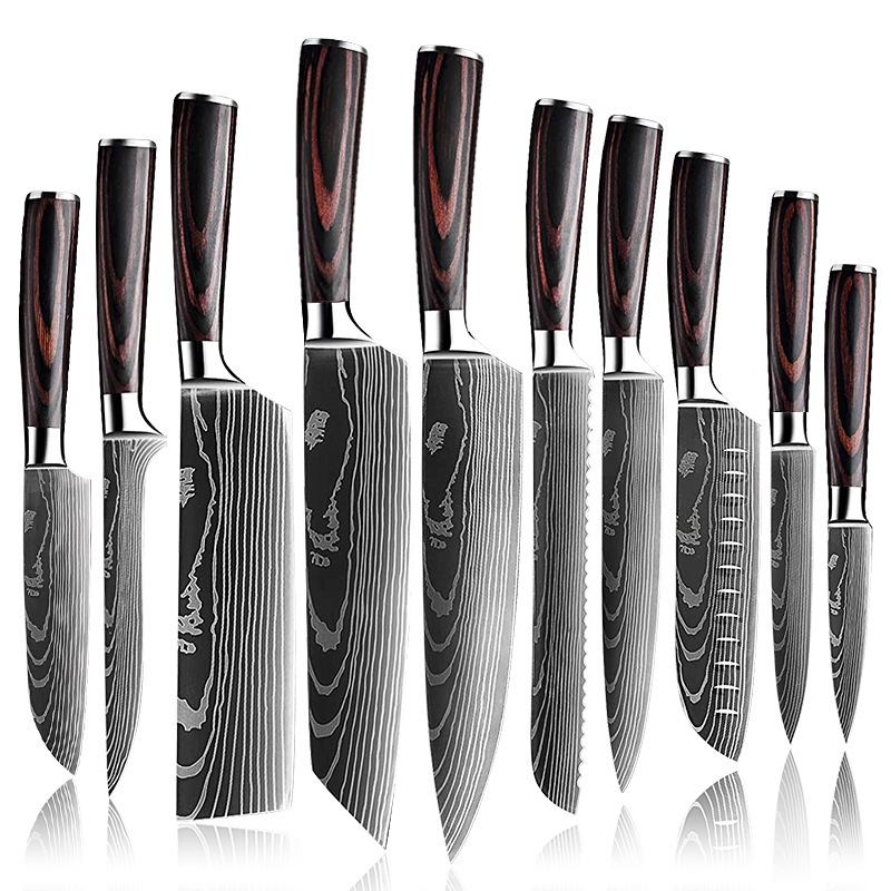 Amazon wholesale Damask pattern chef knives, Western cuisine chef knives, kitchen knives, Santoku knives, all-purpose knives full figure