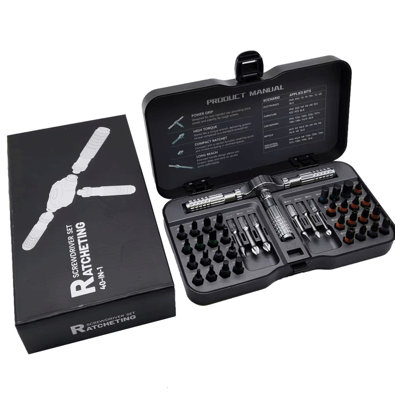 40-in-one T-type ratchet wrench and screwdriver set, multi-functional household repair, disassembly and assembly, screwdriver and hardware tools undefined