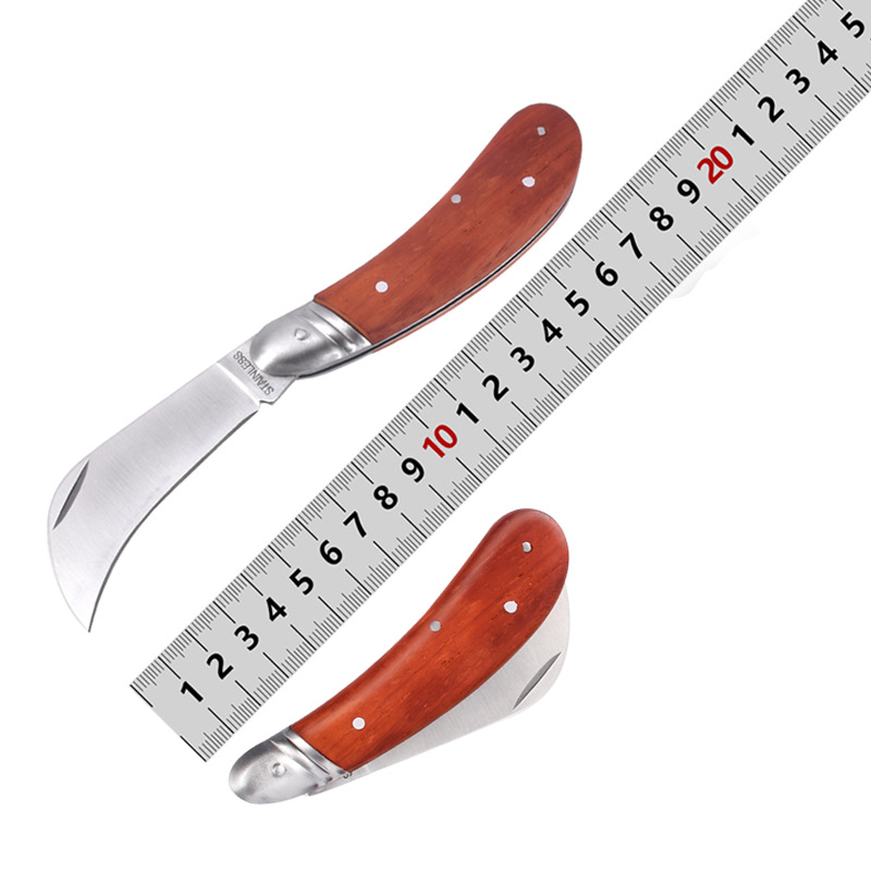 Red pear curved blade knife, folding electrician knife, carpet knife, 3CR13 stainless steel folding knife full figure