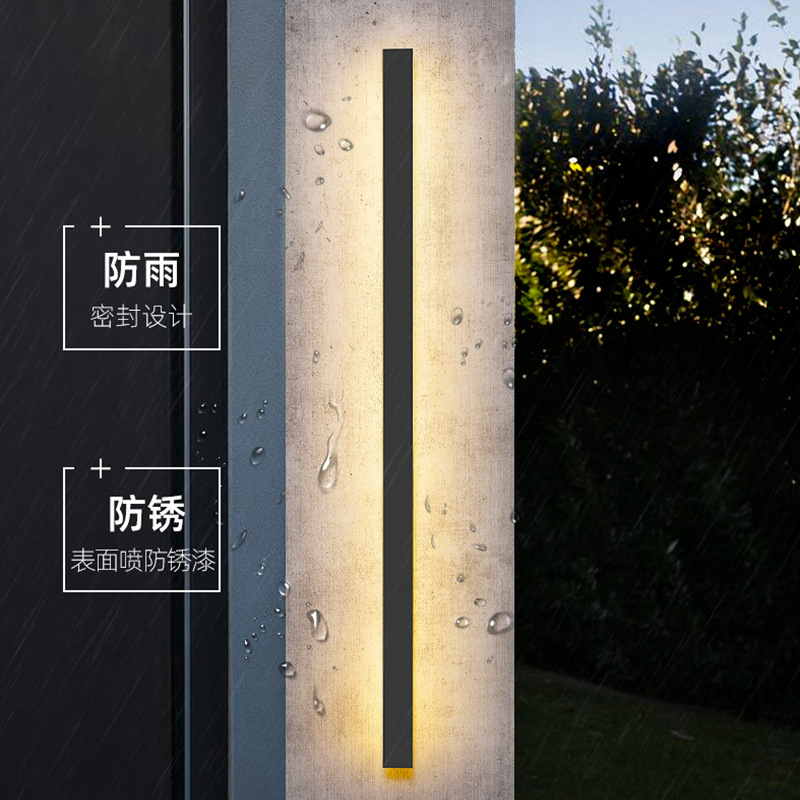 Outdoor waterproof wall lamps, long strip minimalist bedroom background wall lamps, simple hotel engineering villa column wall-washing lamps details Picture