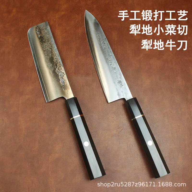 Japanese foreign trade tail-end order ploughing silver SAN Niu knife, small vegetable cutting kitchen knife, steel sandwich hand-forged high-end chef knife details Picture