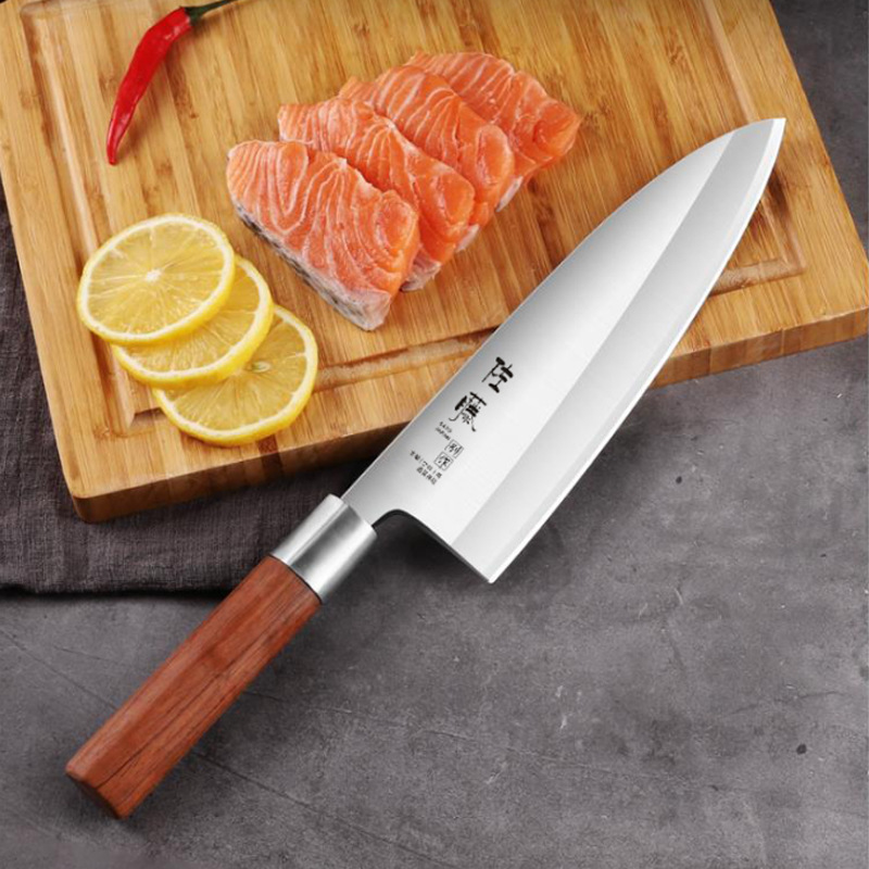 Japanese fish head knife, cooking knife, salmon sashimi knife, sashimi knife, sushi knife, willow blade knife, fish slaughtering knife Application Scenario