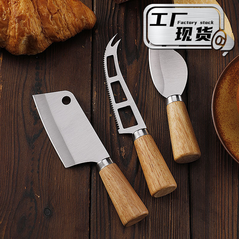 Factory stock rubber wood stainless steel cheese knives, creative cheese tools, cooking steak knives, mini kitchen knives, water knives full figure
