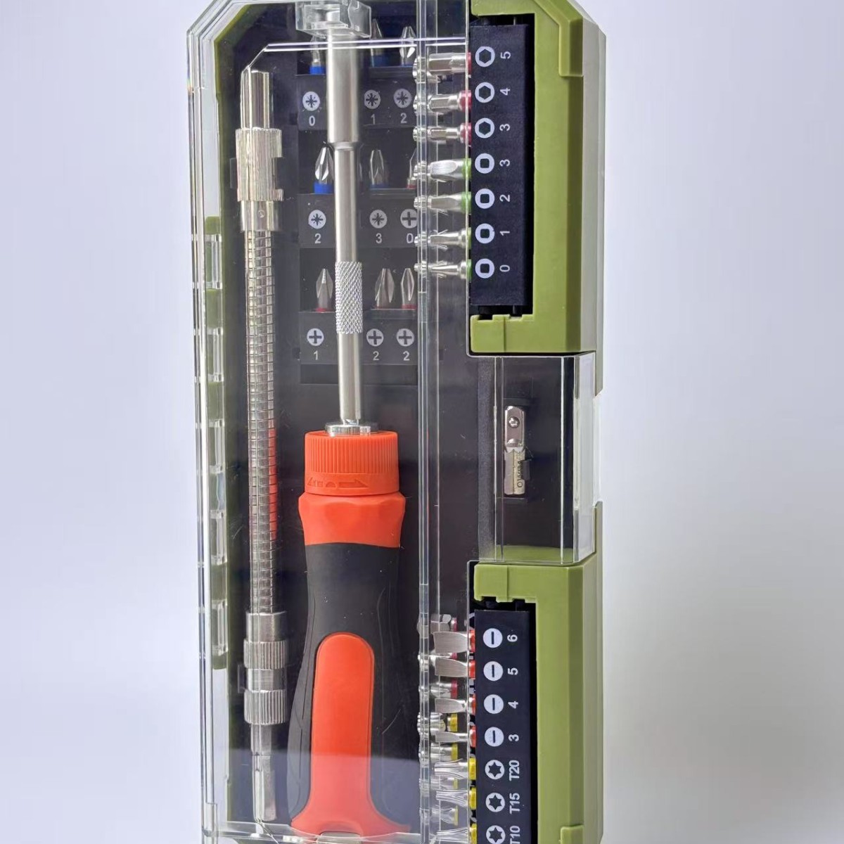 The 43pc ratchet screwdriver set, a multi-purpose mechanical precision and multi-functional product, is a popular cross-border product in foreign trade Specification drawing