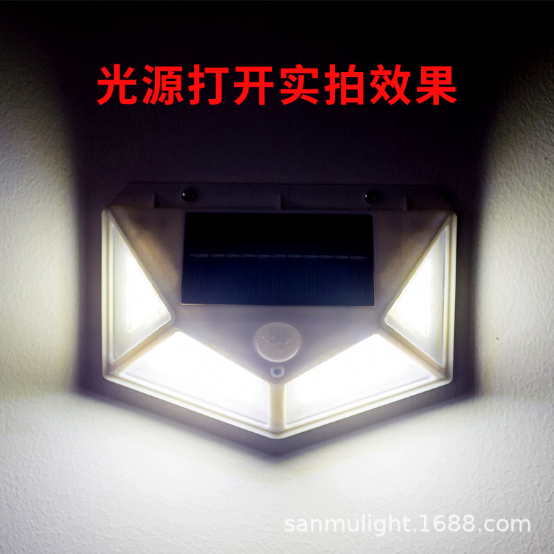 New cross-border solar wall lamp, household garden lamp, 100led automatic switch, outdoor light sensor wall lamp Specification drawing