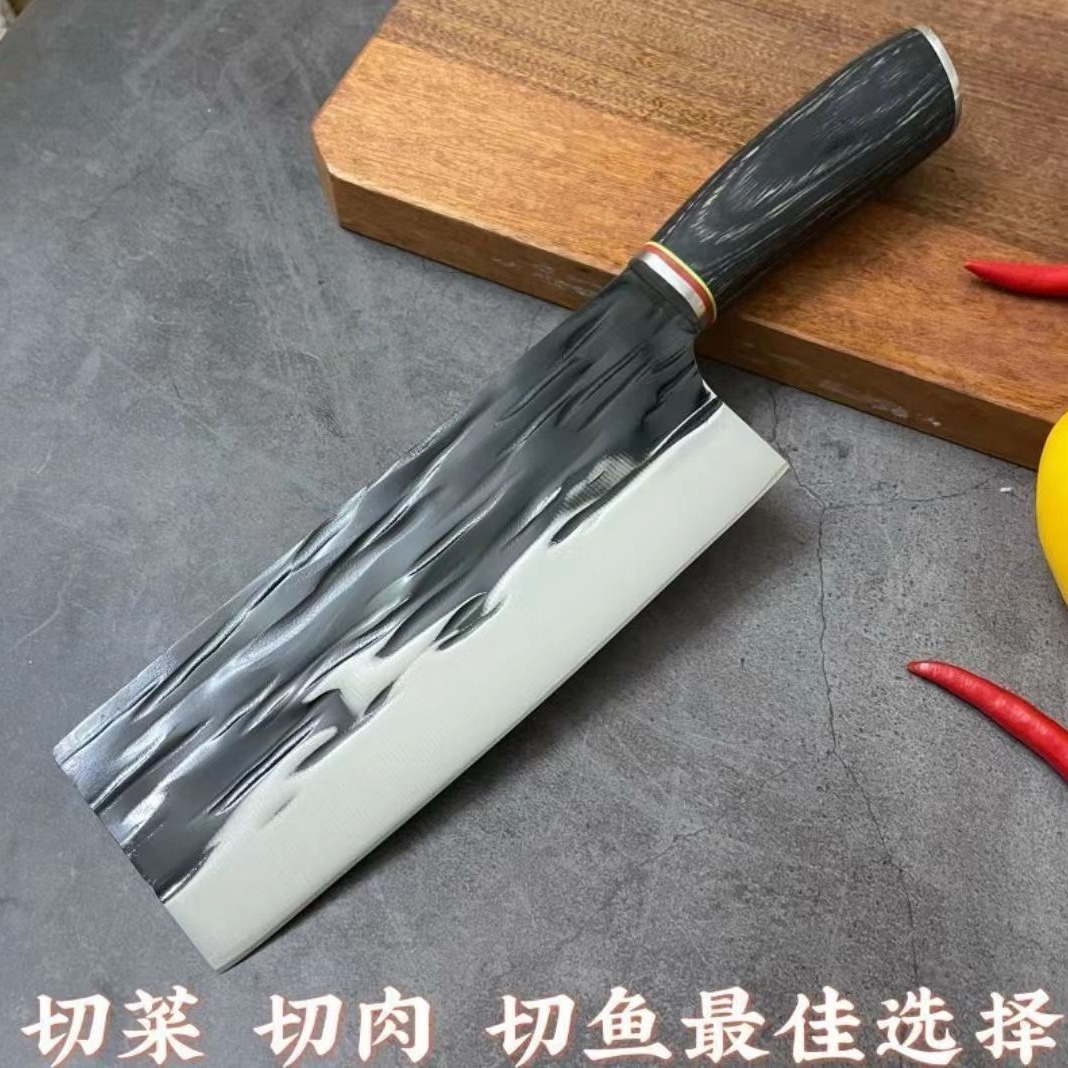 Hand-forged hammer-textured small kitchen knife with wooden handle, meat cutting knife, kitchen household, ladies' special slicing knife factory wholesale details Picture