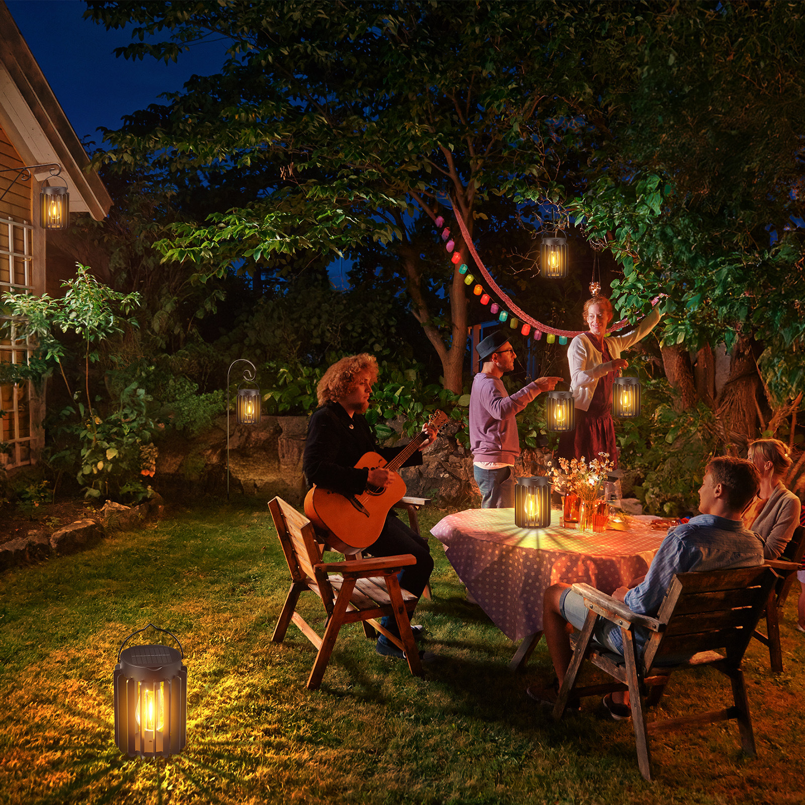 Amazon-exclusive simple solar ironwork basket tungsten filament lamp outdoor courtyard garden villa atmosphere landscape Specification drawing