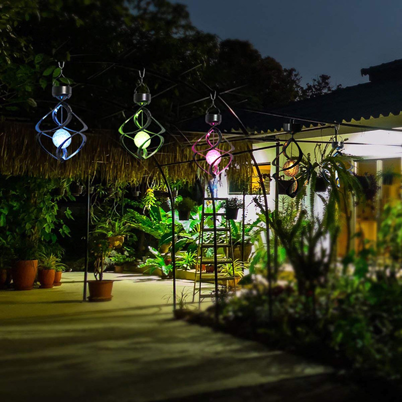Solar wind chime light, outdoor waterproof courtyard wind rotating light, LED seven-color color-changing light, villa decorative landscape chandelier details Picture