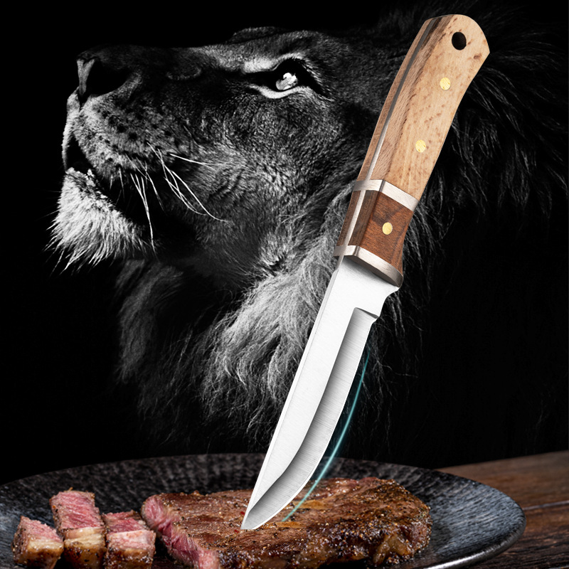 Mongolian knife, copper-headed hand-handled meat knife, household fruit knife, wooden-handled table knife, outdoor portable meat knife wholesale details Picture