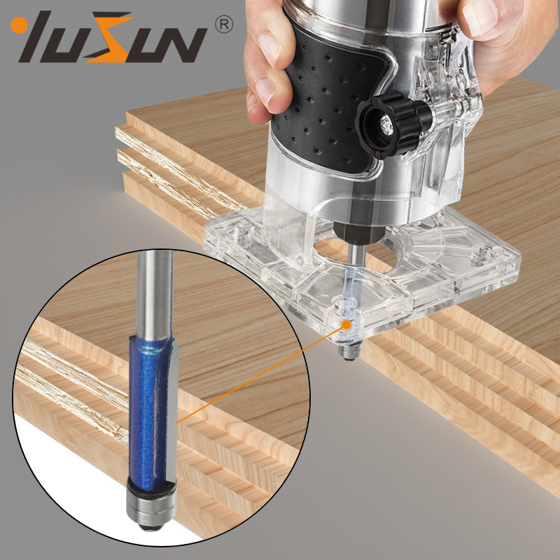 Yusheng double-axis trimming knife Flash Silver Blue 1/4 handle woodworking milling cutter with double-edge trimming machine head bakelite milling Specification drawing