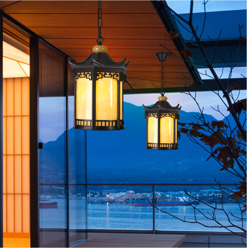 Outdoor waterproof chandelier, new Chinese-style retro balcony corridor corridor grape trellis lamp, outdoor creative courtyard pavilion lamp full figure