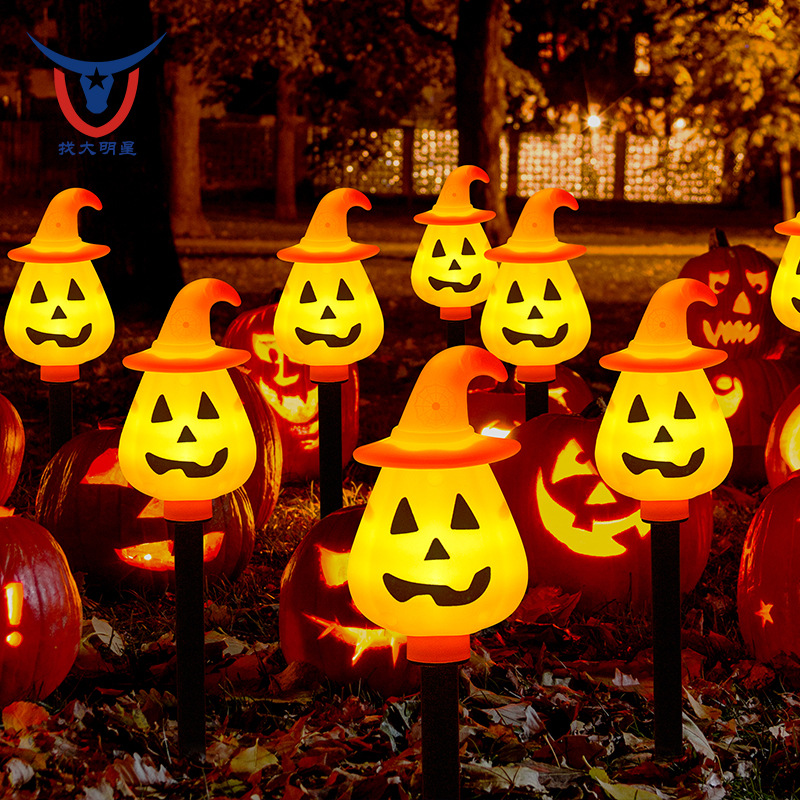 1 drag 6 solar wizard hat pumpkin lanterns 8 functions Halloween atmosphere decorative lights Courtyard lawn led ground socket lights full figure