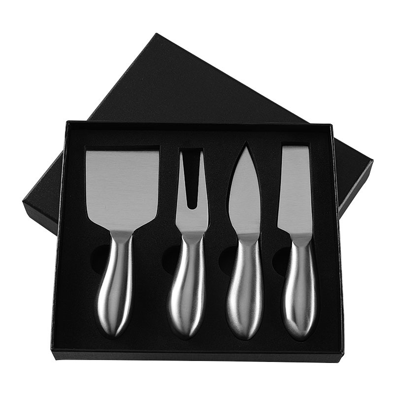 Cross-border in-stock hollow handle cheese knife 4-piece gift box set, stainless steel cheese knife, Western cuisine knife and fork Item Picture
