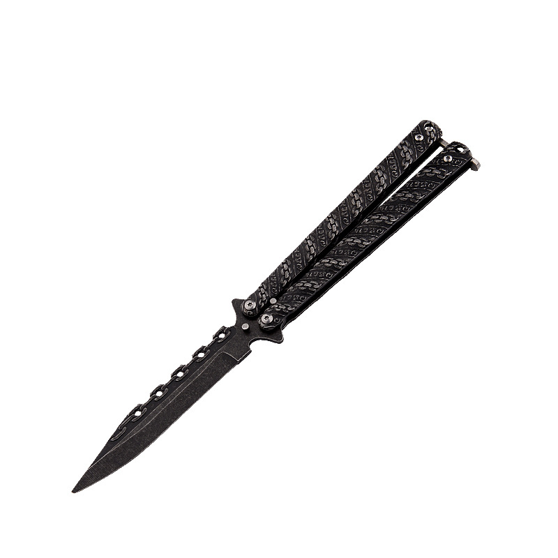 The stainless steel training tool for the CSGO game chain butterfly knife is practiced without cutting the blade. Practice folding and swinging the knife undefined