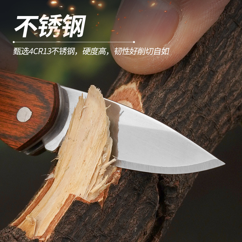 Stainless steel folding knife, folding knife without lock, small color wood portable mini knife, keychain fruit knife, cross-border details Picture