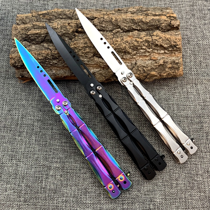 CSGO Butterfly Cool Knife, Colorful Folding swing Practice knife, uncut Training knife, Fancy toy, Bamboo joint style full figure