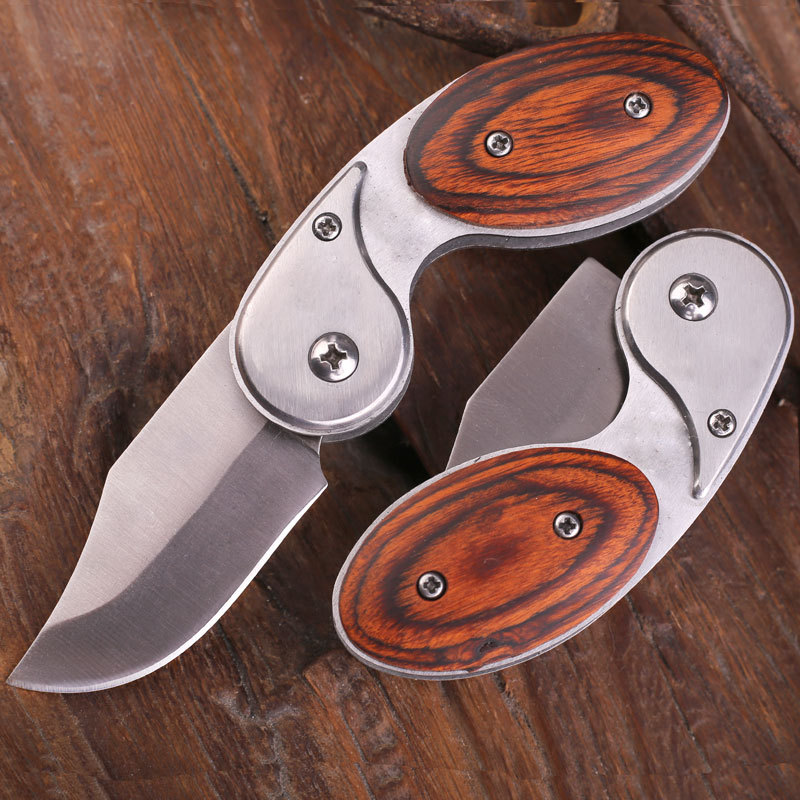 Colorful wooden handle outdoor mini folding knife, multi-functional small folding knife, camping self-defense, portable tactical pocket knife Item Picture