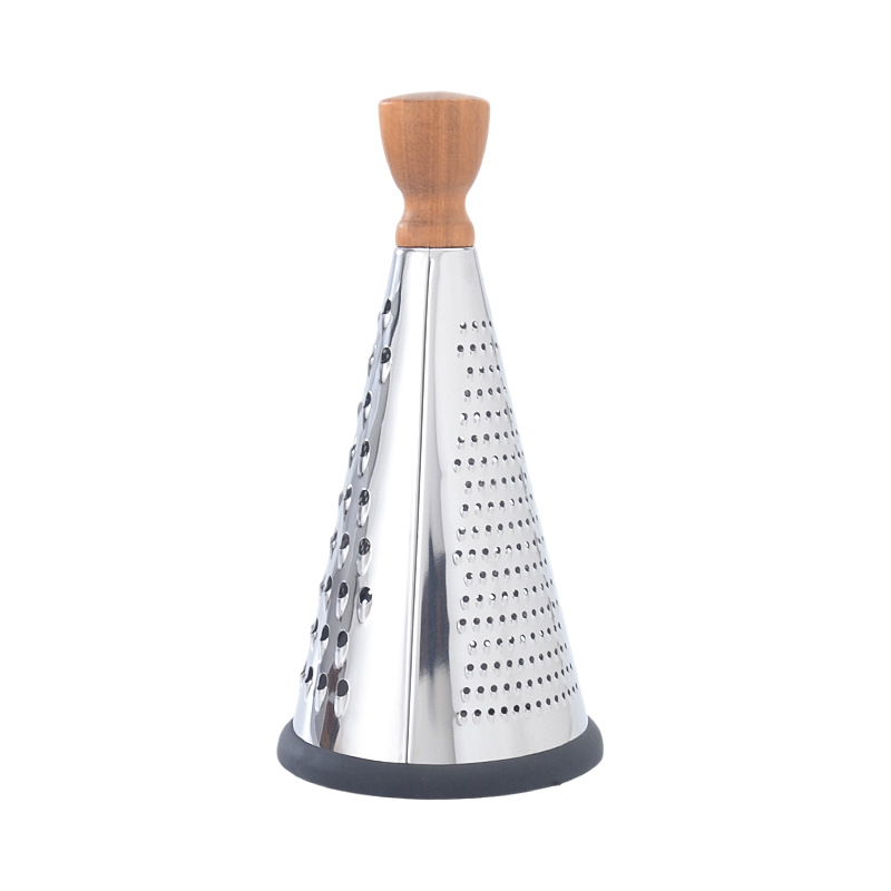 Cross-border stainless steel wooden handle conical grater, kitchen multi-functional three-sided grater, fruit, cheese and cheese grater Item Picture