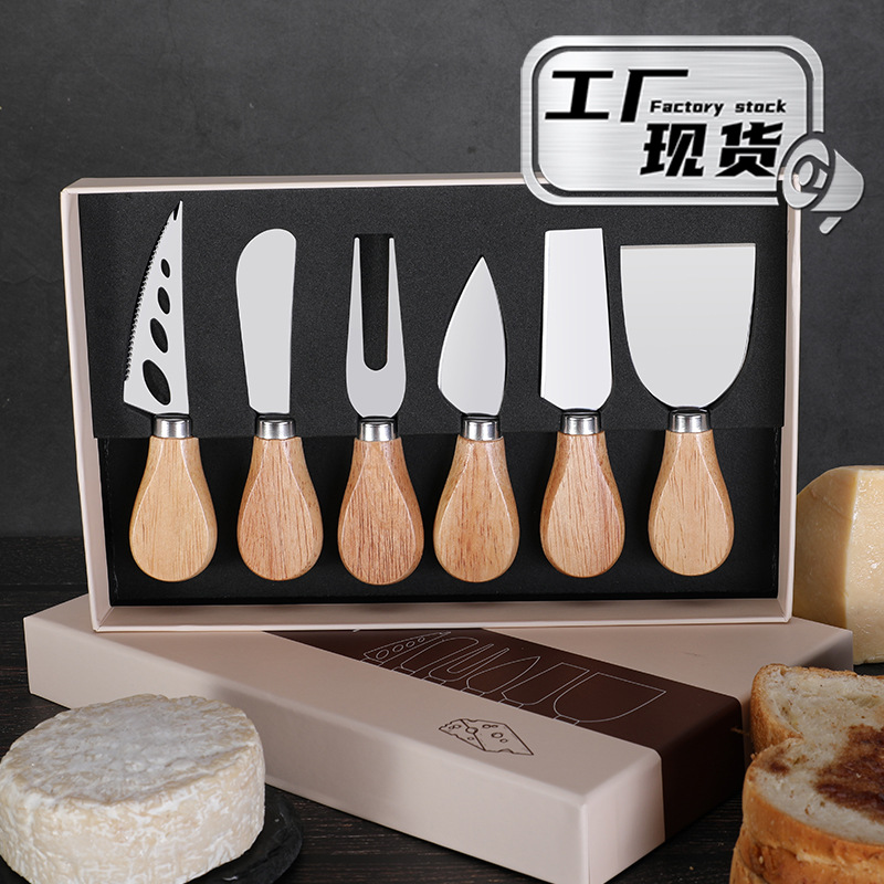 Cross-border in-stock gift box of 6 pieces, cheese knife set, knife and fork tableware, butter knife, spatula box, cheese knife full figure