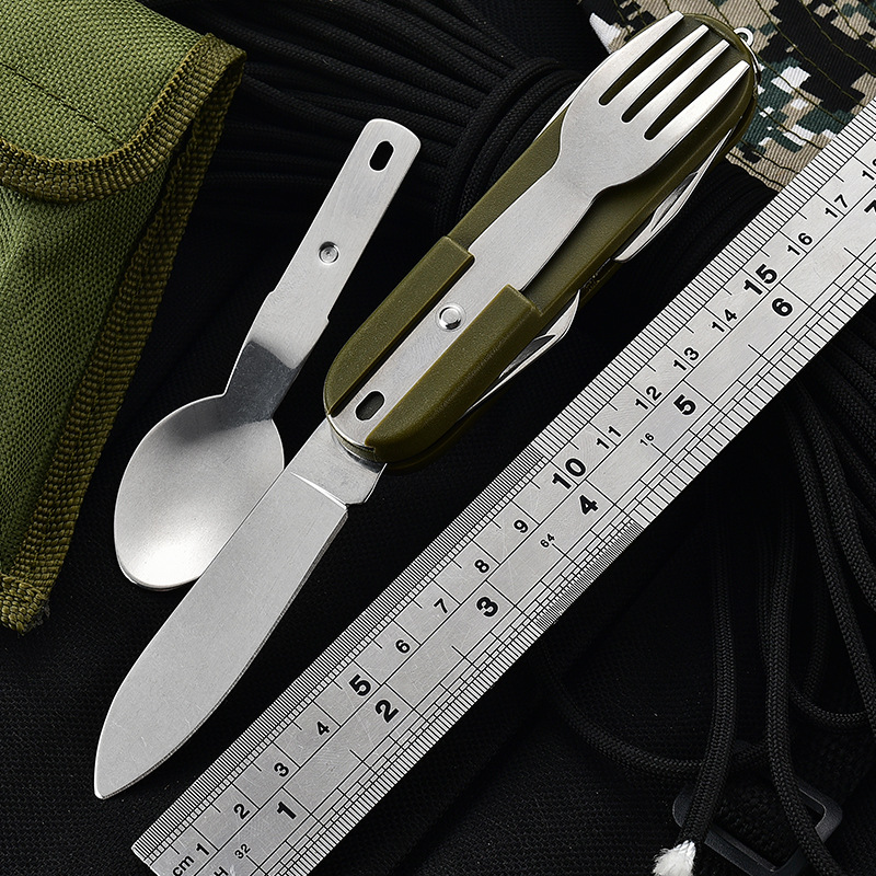 Factory direct sales of camping detachable multi-functional folding knife, fork and spoon set tableware, portable outdoor three-piece set tableware details Picture