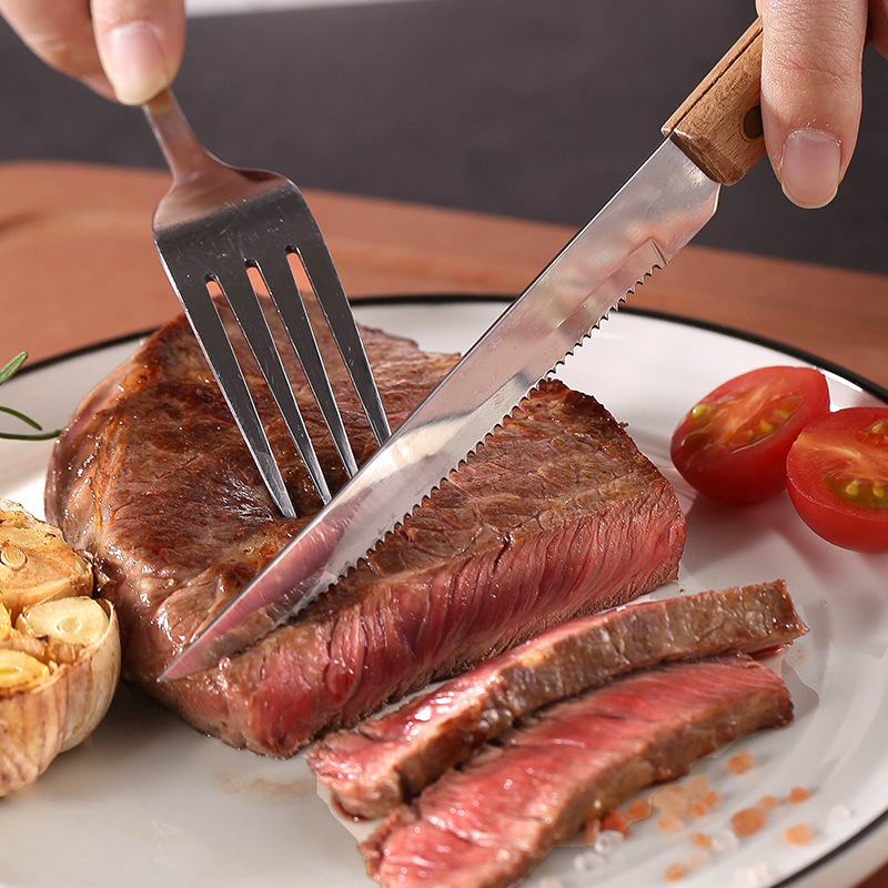 Stainless steel tableware, wooden handles, Western knives, spoons and forks, wooden steak knives, Western tableware knife and fork sets, direct supply from the manufacturer details Picture