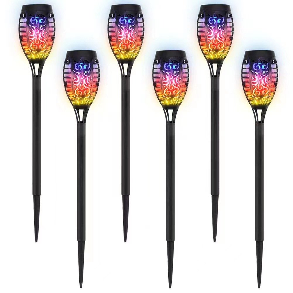 Cross-border solar lamps, mini flame lamps, outdoor sensor garden and courtyard ground insert decorative seven-color landscape lamps full figure