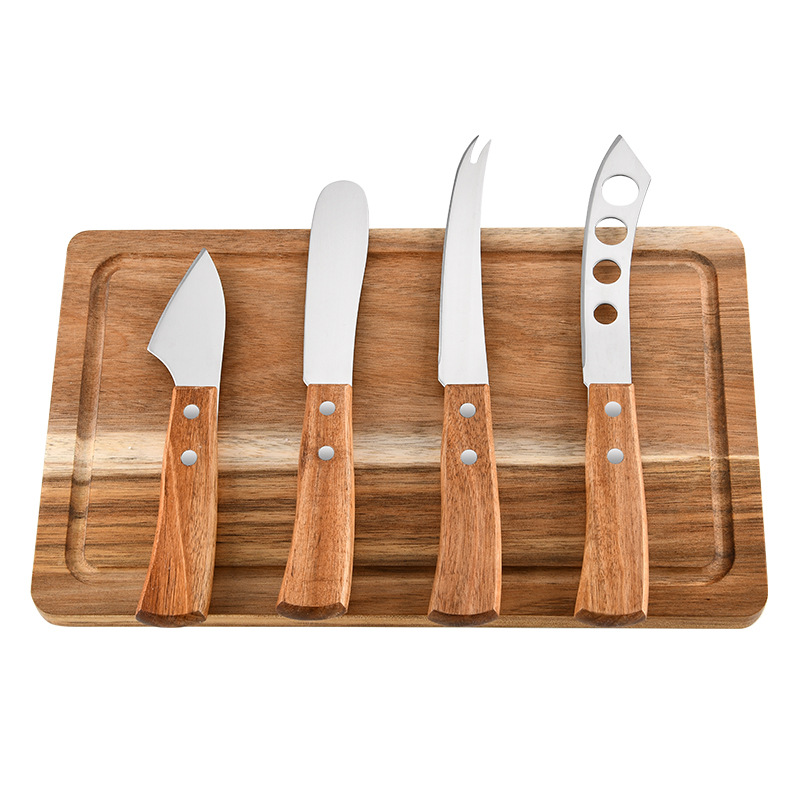 Ruitai Cheese Knife Set, cheese board small cutter, cheese knife, acacia wood handle, stainless steel cheese pizza small cutter full figure