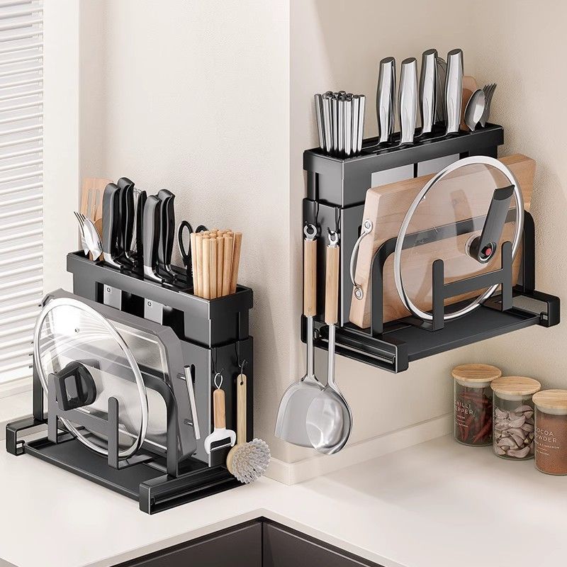Knife rack, multi-functional kitchen countertop, kitchen knife rack, wall-mounted chopping board, chopstick holder, and integrated knife storage rack details Picture