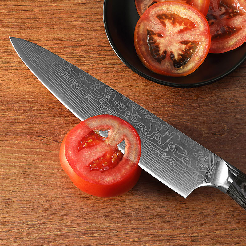Amazon's best-selling 8-inch chef knife, 5CR steel color wood double steel head handle kitchen knife, Malaysia Leather pattern knife Application Scenario