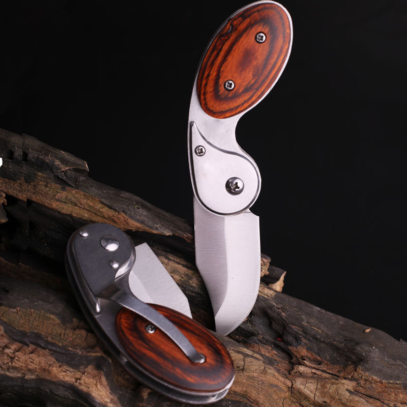 Colorful wooden handle outdoor mini folding knife, multi-functional small folding knife, camping self-defense, portable tactical pocket knife Specification drawing