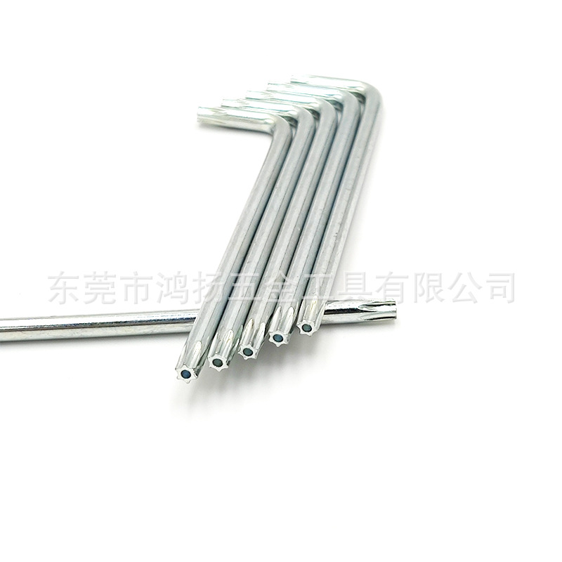 L-shaped anti-theft box wrenches with holes T10, T15, T20, T25, T30 hexagonal star-shaped screwdrivers with columns Specification drawing