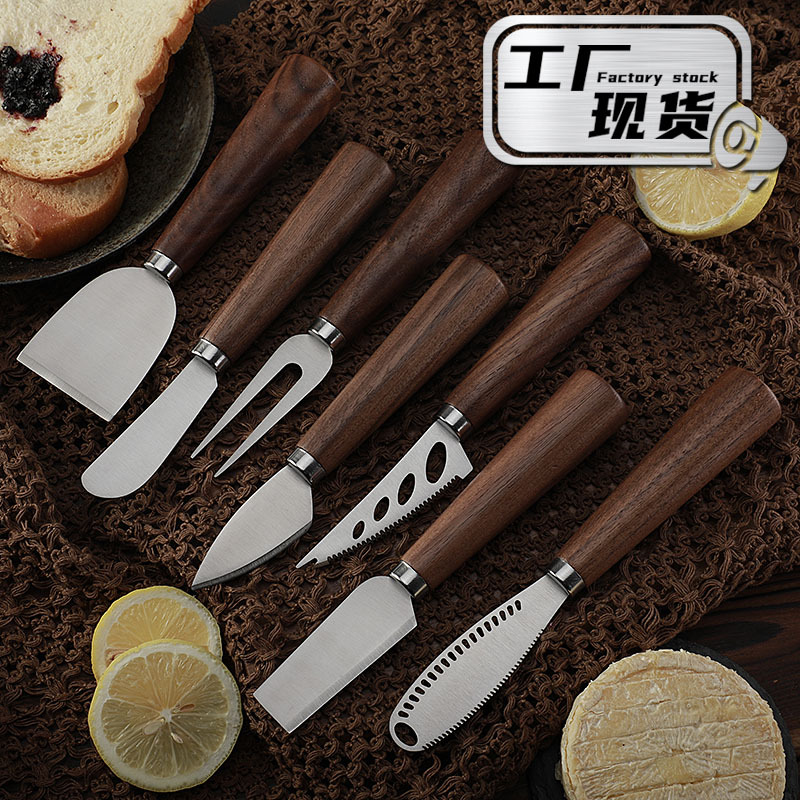Cross-border in-stock stainless steel cheese and cheese knives, Western tableware, cheese pizza spatulas, steak knives and forks, bread knives and scrapers full figure