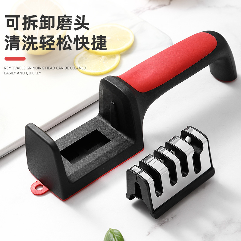 A popular household multi-functional three-section whetstone, a fast ceramic whetstone tool, a magic tool for sharpening knives Application Scenario