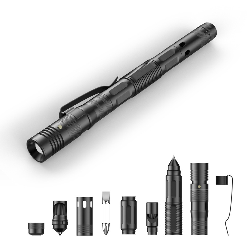 Self-defense outdoor multi-functional self-defense and survival multi-functional E tactical pen, DC window-breaking tactical pen with light, flashlight cone Item Picture